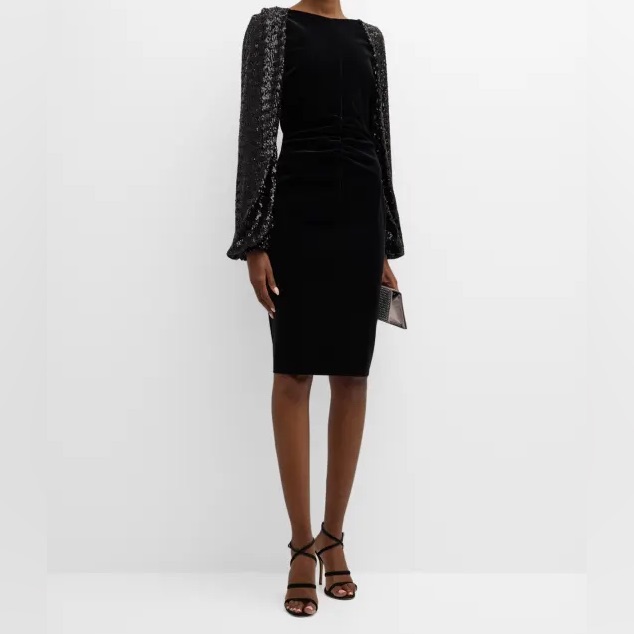 Chiara Boni Velvet Sheath Sequin Sleeve Dress